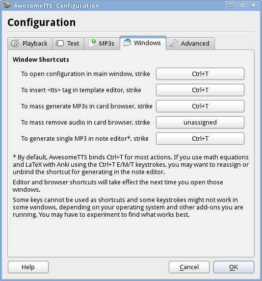 AwesomeTTS configuration dialog with the Windows tab selected